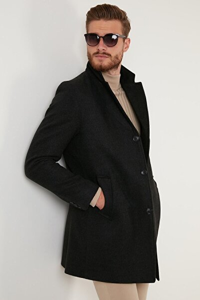 Buratti Slim Fit Single Slit Buttoned Mono Collar Cashmere Coat Men's Coat 58...