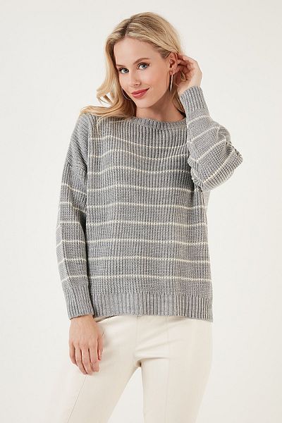 Lela Pulover tricotat cu spate lung cu dungi 4616133