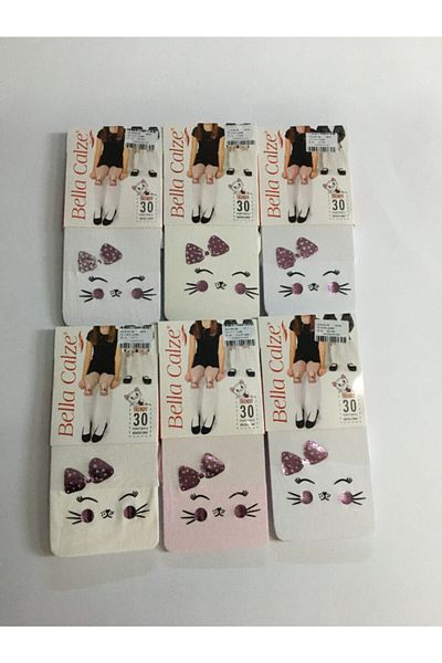 Bella Calze Children's Micro 50 Smiling Cat Patterned 6-Piece Pantyhose
