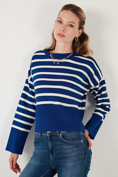 Lela Relaxed Fit - Striped Short Front and Long Back Sweater 4616174