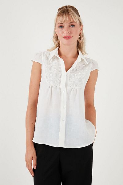Lela Δαντελένιο κοντομάνικο πουκάμισο με κανονική εφαρμογή - ΠΟΥΚΑΜΙΣΟ 611GO0215