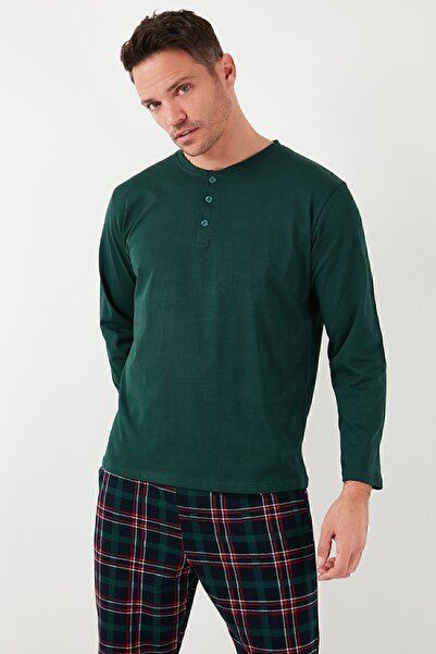 Buratti Καρό βαμβακερή ελαστική μέση κανονική εφαρμογή μακρυμάνικη πιτζάμες ανδρική φόρμα υπνοδωματίων 65720