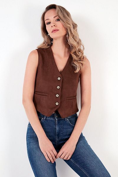 Lela Εφαρμοσμένο γιλέκο Scuba Suede με V λαιμόκοψη - 5865576