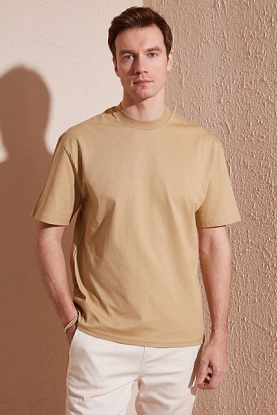 Buratti Tricou de bumbac cu decor relaxat, cu decolteu, tricou bărbați5902702