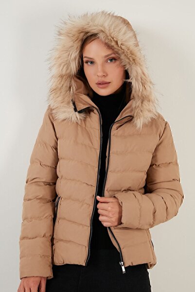 Lela Γούνινο παλτό με κουκούλα και τσέπες 497aura