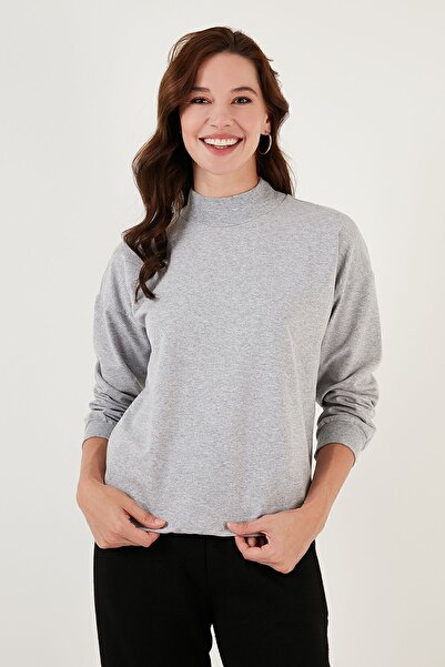 Lela Sweat tricotat de bază din bumbac cu guler vertical - 5863323