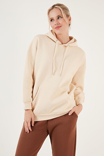 Lela Регулярний крій Бавовняний Капюшон Комір Шардоне Зимовий Світшот Світшот 5863854