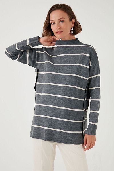 Lela Pulover tricotaj cu dungi marime unica - guler vertical 4615197 y