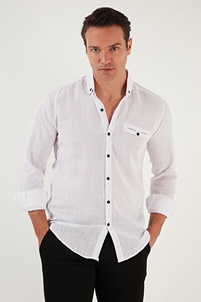 Buratti Men's 100% Cotton Slim Fit Long Sleeve Shirt Cf21s111498