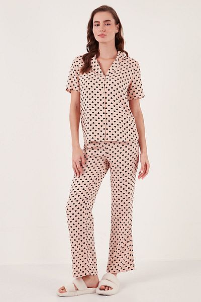 Lela Comfortable Cut Loose Leg Mono Collar Short Sleeve Pajama Set PYJAMAS SET6110290