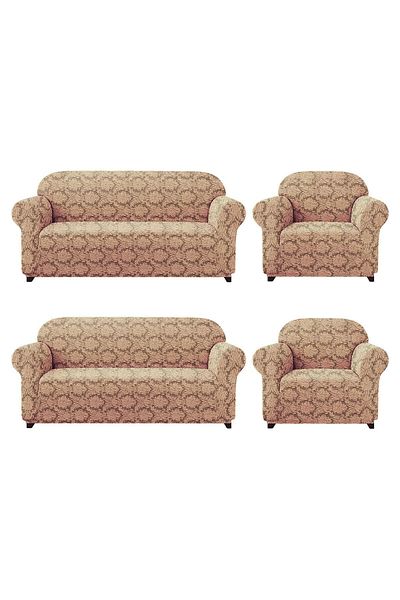 elgeyar Flexible Shawl Patterned Jacquard Sofa and Sofa Bed Cover - For 3+3+1+1 Set Without Skirts