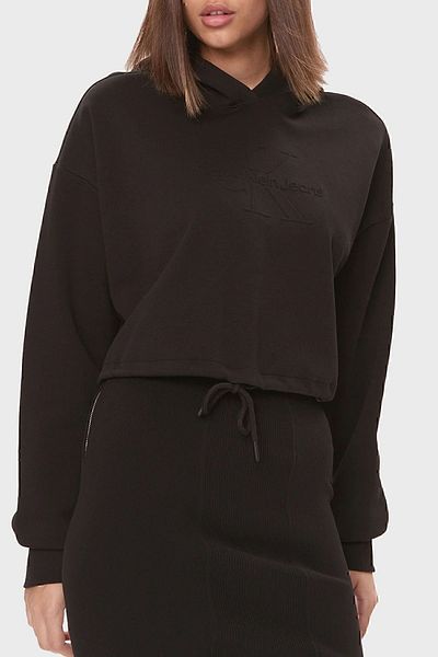 Calvin Klein Cotton Hooded Relaxed Fit Crop Sweat J20J221929BEH SWEAT J20J221929 BEH