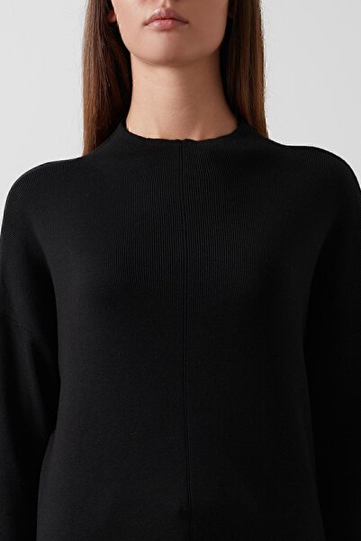 Lela Pulover de damă, negru, cu spatele lung, din bumbac, cu guler înalt 4615002