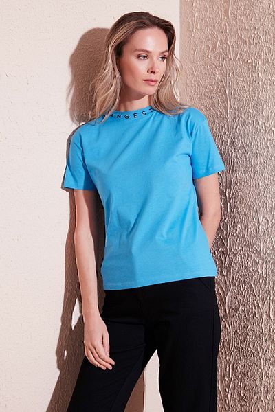 Lela Tricou tricotat de bază cu guler și decolteu cu imprimeu5864054