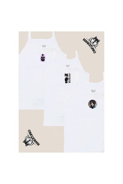 MarkaTurko Gothic Girl Special Design Printed Passion Girl's 3-Piece Undershirt with Rope Strap