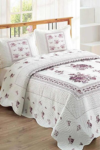 Çeyiz Diyarı Lilac Double Bedspread - Quilted and Floral Printed