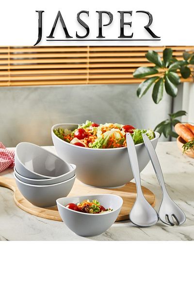 JASPER JPR-0112 Light Gray Multi-Purpose Luxury 7 Piece Salad Serving Set Serving Bowl Presentation Set