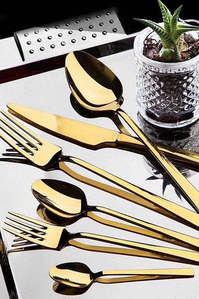 JASPER Dilay 36 Pieces 6 Person Titanium Gold Fork Spoon Knife Set 3MM