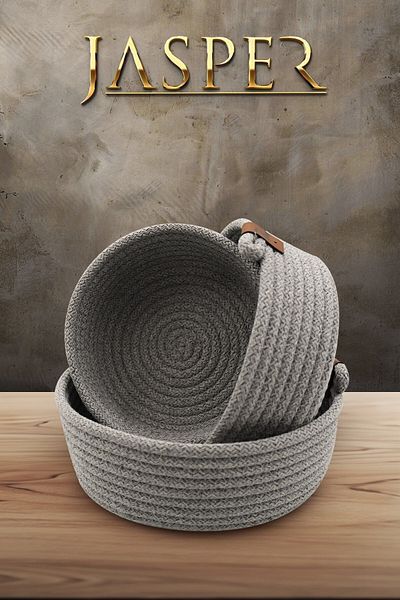 JASPER 3-Piece Gray Wicker Jute Basket - Oval Design, Multi-Purpose Organizer