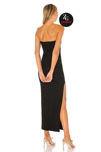 Zagrep Rochie maxi neagră, fără bretele, cu fantă laterală, din jerseu importat