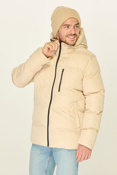 D1fference Beigefarbener, dick gefütterter, aufblasbarer Sport-Wintermantel für Herren