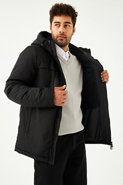 D1fference Ανδρικά χειμερινά αθλητικά παλτό & παλτό & παρκά με αντιανεμική κουκούλα με μαύρη χοντρή επένδυση