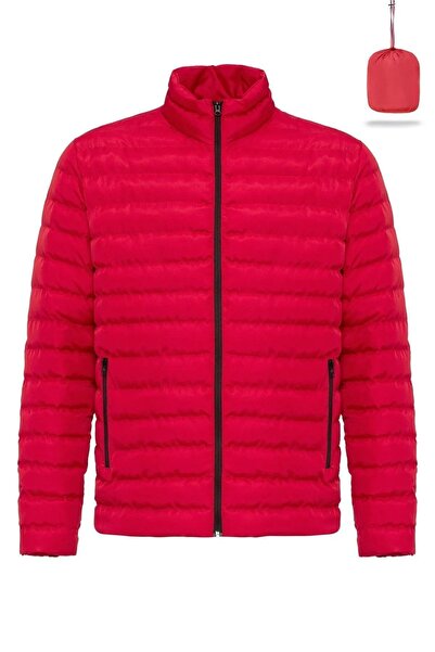 D1fference Červená pánská bunda Puffer - větruodolná, vláknem plněná přenosná taška