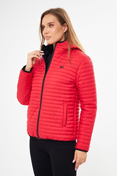 D1fference Női, piros bélésű, vízálló kapucnis zsebkabát