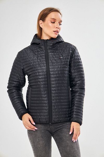 D1fference Schwarzer, gefütterter, winddichter Damenmantel mit Kapuze und Tasche