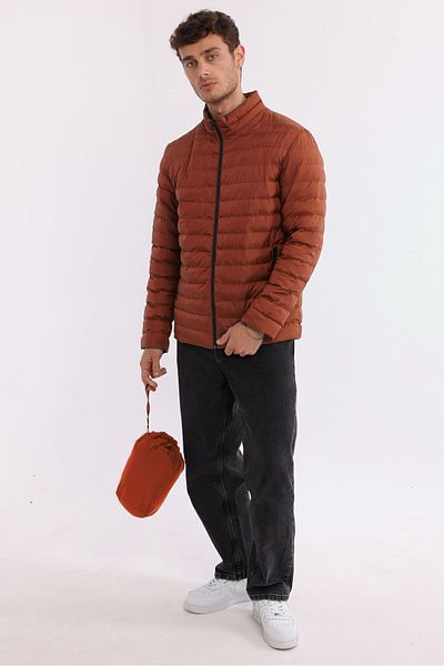 D1fference Men's Portable Bag Windproof Stand Collar Fiber Filled Lightweight Puffer Tile Coat