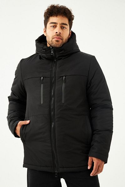 D1fference Schwarzer, dick gefütterter, winddichter Wintersportmantel mit Kapuze für Herren
