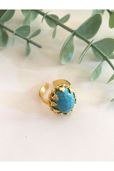 TÜKKAN ACCESSORİES Firuze Taşı Doğaltaş Altın Kaplama Ayarlanabilinir Yüzük-doğaltaşyüzük1