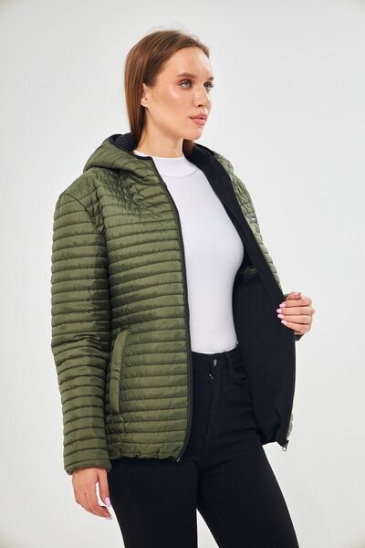 D1fference Dámský khaki kabát s kapucí a kapsami podšitý vodě a větru