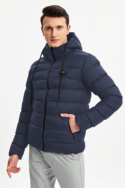 QAWWA Чоловіче темно-синє вітрозахисне спортивне пальто з капюшоном для зимових надувних матраців