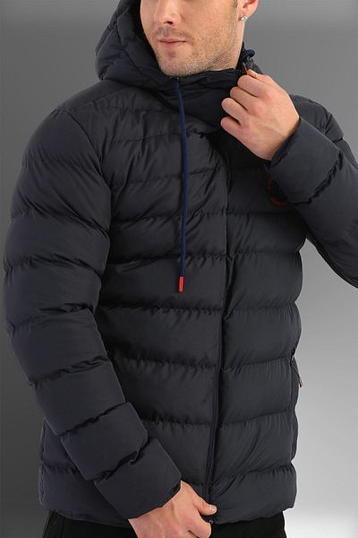 D1fference Námořnická modrá pánská bunda Puffer - větruodolná, zimní sportovní s kapucí