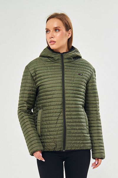 D1fference Khakifarbener, gefütterter, wasser- und winddichter Kapuzenmantel für Damen mit Taschen