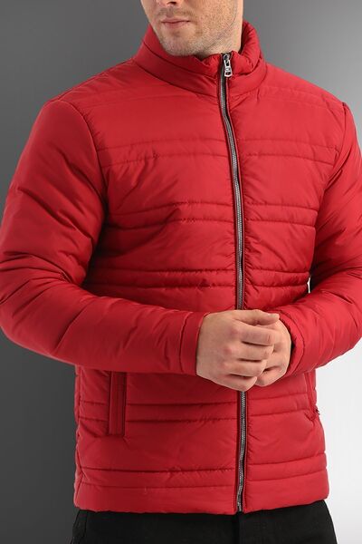 D1fference Férfi piros bélésű szélálló állógallér kabát