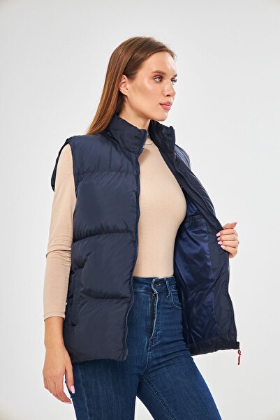 D1fference Námořnická modrá vesta Regular Fit Puffer - větruodolná a podšitá