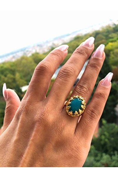 TÜKKAN ACCESSORİES Turkuaz Taşı Doğaltaş Altın Kaplama Ayarlanabilinir Yüzük-doğaltaşyüzük5
