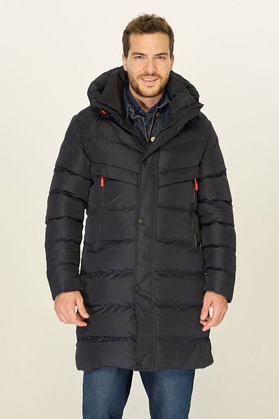 D1fference Navy Blue Puffer Parka - Ανδρική κουκούλα, αντιανεμικό, μακρύ χειμωνιάτικο παλτό με επένδυση από ίνες