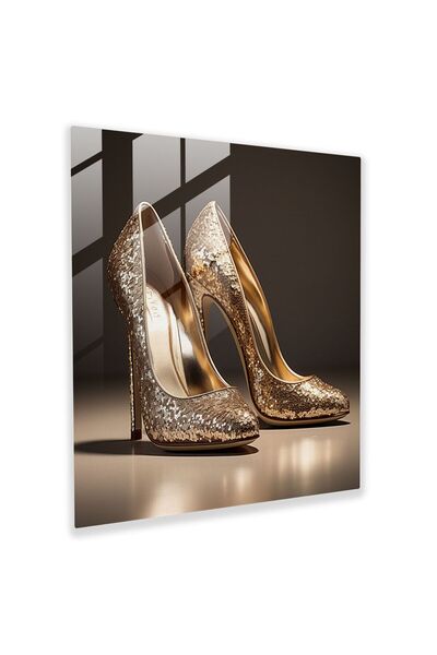 PaintedAnarchy Glitter yüksek topuklu ayakkabı Cam Tablo - parıltı, ev dekora...