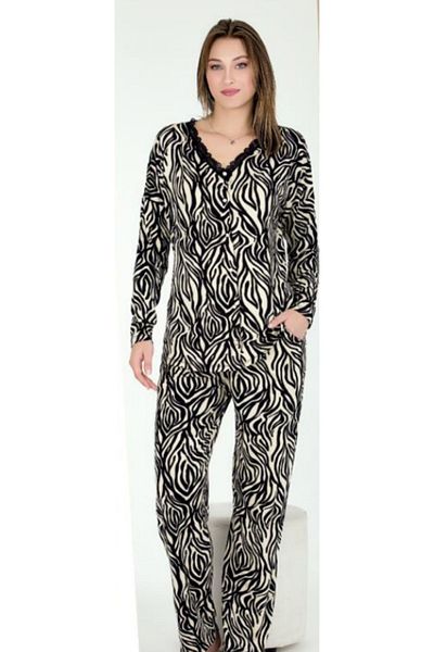 Cooqpoo Set pijamale din bumbac pieptănat M-l-xl cu dungi negre