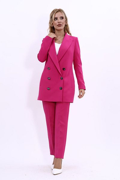 ÖNDER ÖZSOY Fuchsia Long Classic Blazer Jacket and Pipe Leg Trousers Set