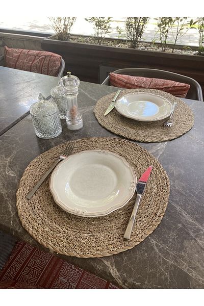 Halımax طقم أطباق منسوجة من الخيزران مكون من 4 قطع 35 × 35 سم
