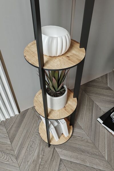 Halımax Dora Meşe Yuvarlak Raflı Rainbow Modern Dekoratif Lambader