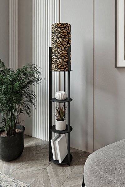 Halımax Dora Siyah Yuvarlak Raflı Atlantis Modern Dekoratif Lambader