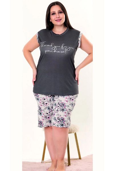 Cooqpoo Gray White Floral 2Xl-3Xl-4Xl Size Sleeveless Shorts Set