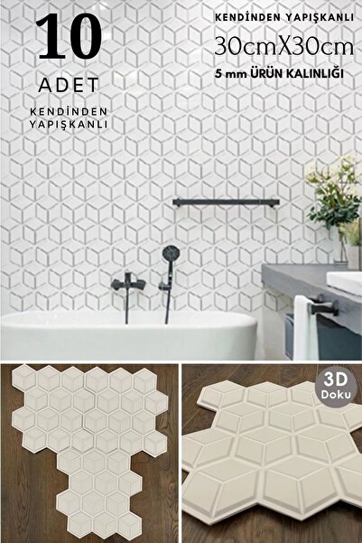 TechnoSmart 10Adet 30X30cm 3D Kendinden Yapışkanlı Duvar Kaplama Su Geçirmez Dekorasyon Mutfak Banyo
