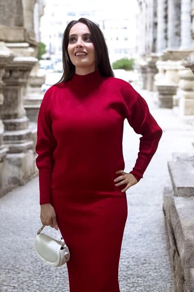 Entropy Jileli Yarım Balıkçı Boğaz İkili Triko Takım - Kırmızı