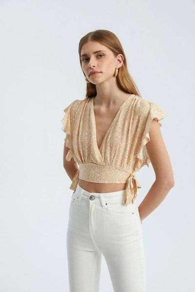 Hiccup Φλοράλ μοτίβο με λαιμόκοψη σε σχήμα V Crop Top